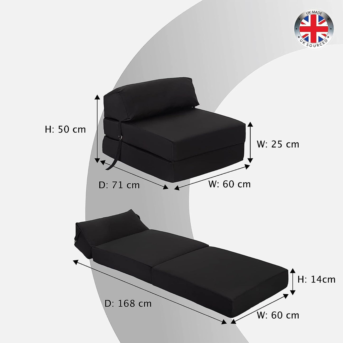 Indoor/Outdoor Fold Out Z Bed Chair | Lightweight Sofa Bed Futon with Soft Water-Resistant Cover Black