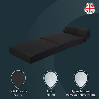 Indoor/Outdoor Fold Out Z Bed Chair | Lightweight Sofa Bed Futon with Soft Water-Resistant Cover Black