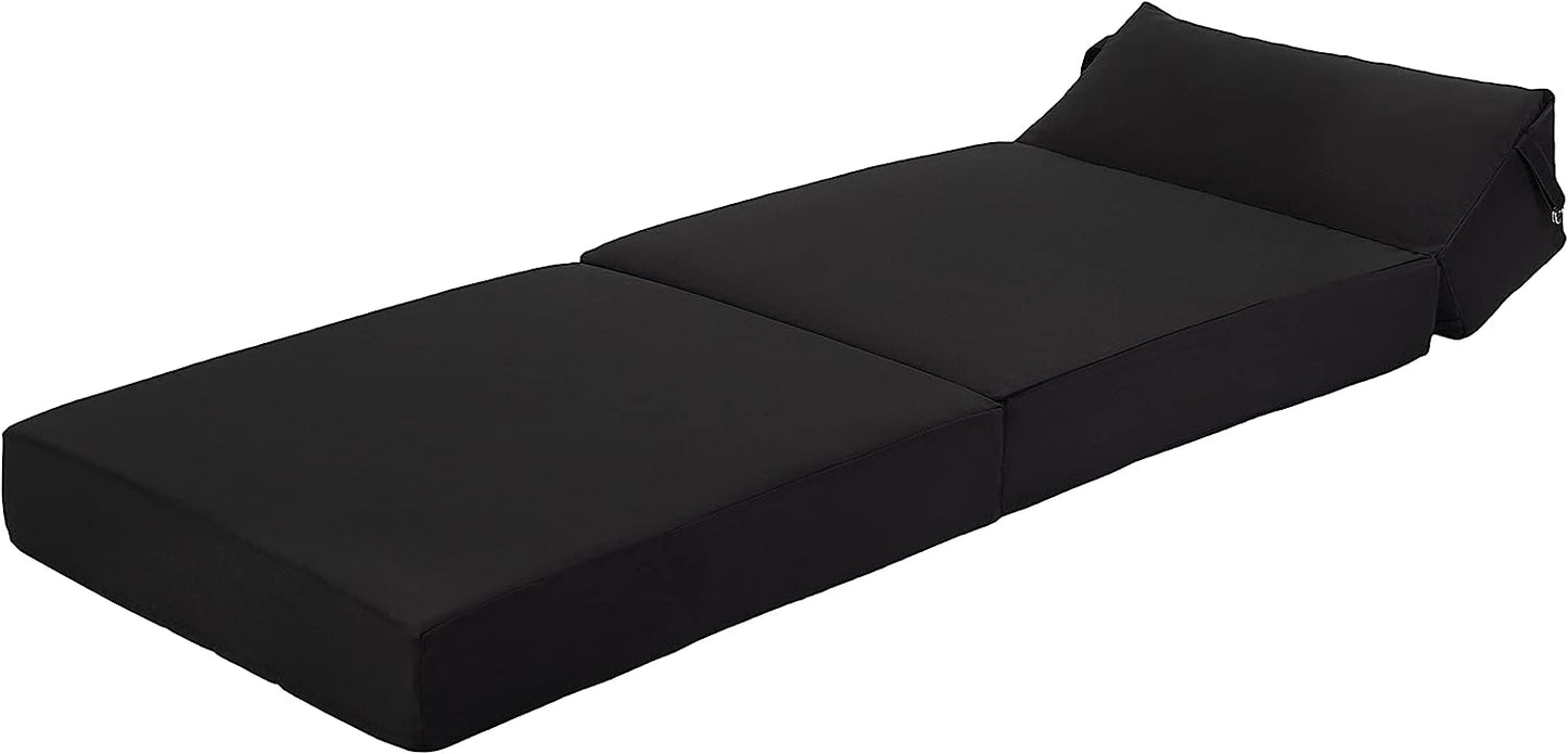 Indoor/Outdoor Fold Out Z Bed Chair | Lightweight Sofa Bed Futon with Soft Water-Resistant Cover Black