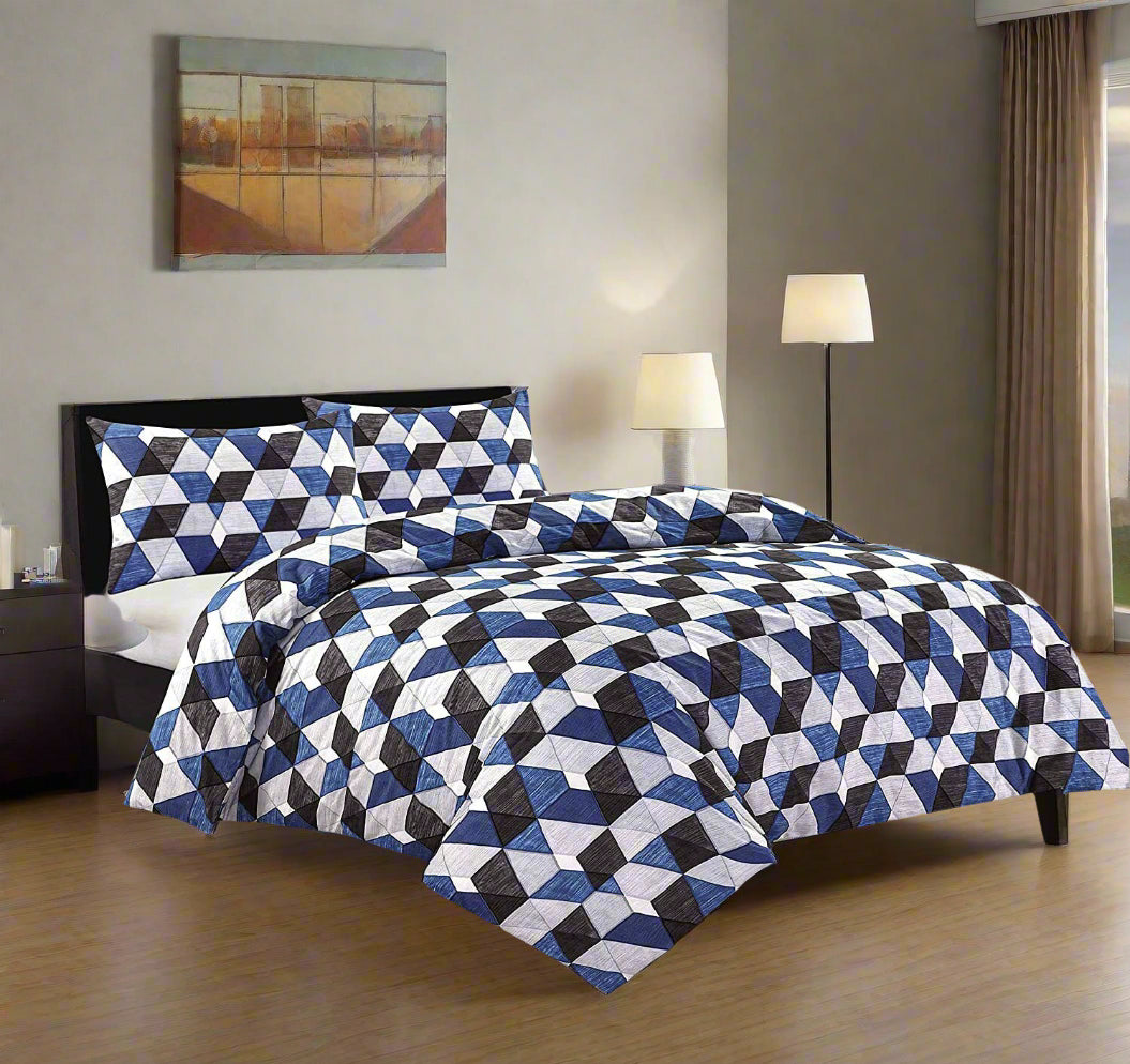 Black & Blue Geometric Patterned Duvet Set