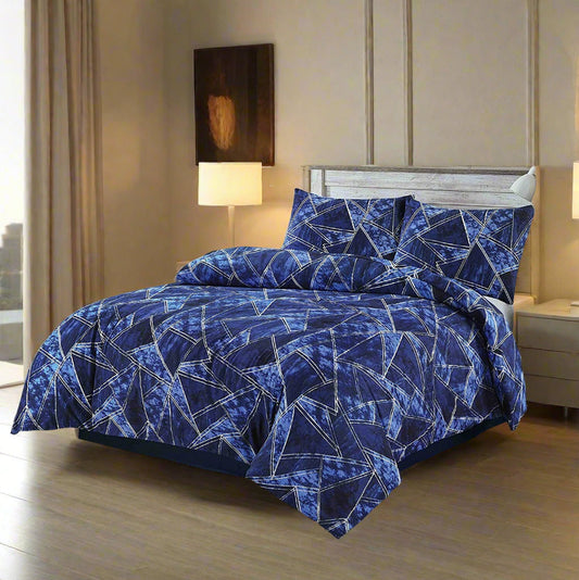 Blue Geometric Triangle Patterned Duvet Set