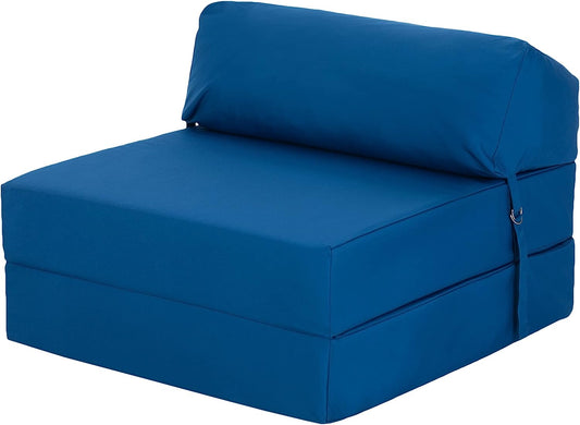 Indoor/Outdoor Fold Out Z Bed Chair | Lightweight Sofa Bed Futon with Soft Water-Resistant Cover Blue