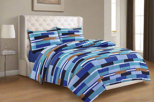 Blue Blocks Patterned Duvet Set