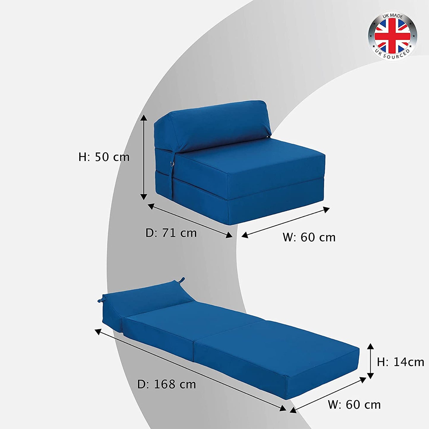 Indoor/Outdoor Fold Out Z Bed Chair | Lightweight Sofa Bed Futon with Soft Water-Resistant Cover Blue