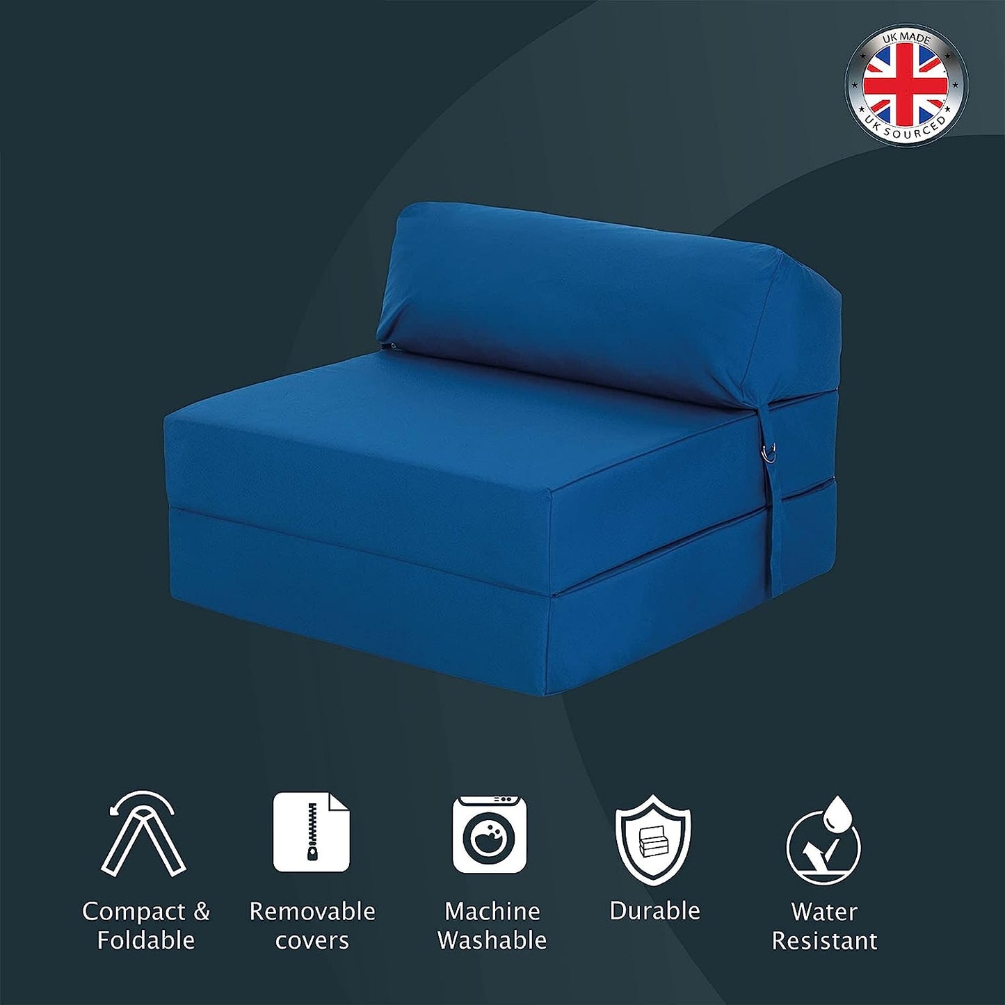 Indoor/Outdoor Fold Out Z Bed Chair | Lightweight Sofa Bed Futon with Soft Water-Resistant Cover Blue
