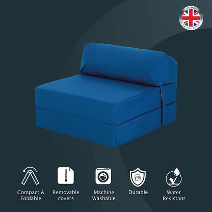 Indoor/Outdoor Fold Out Z Bed Chair | Lightweight Sofa Bed Futon with Soft Water-Resistant Cover Blue