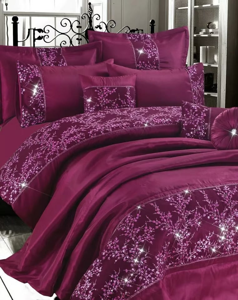 Sparkle Embroidered Floral Duvet Set 3 Colours