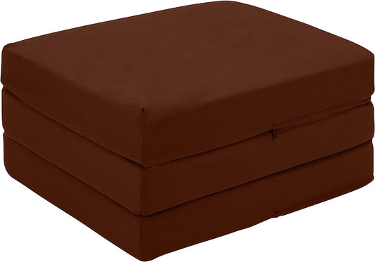 Brown Ultimate Z-Bed Cube: Foldable Mattress for Adults and Kids - Sleepover Chair Bed, Single Futon Ready Bed, Floor Mattress for Living Room - Lightweight, Comfy, and Easily Foldable Bed