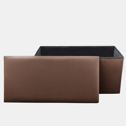 Brown Foldable Storage Faux Leather Ottoman