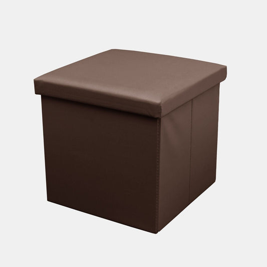Foldable Storage Cube Faux Leather Brown Small