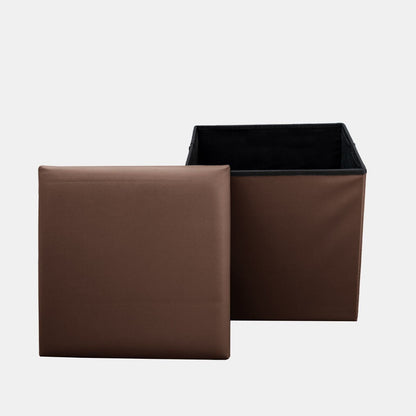 Foldable Storage Cube Faux Leather Brown Small