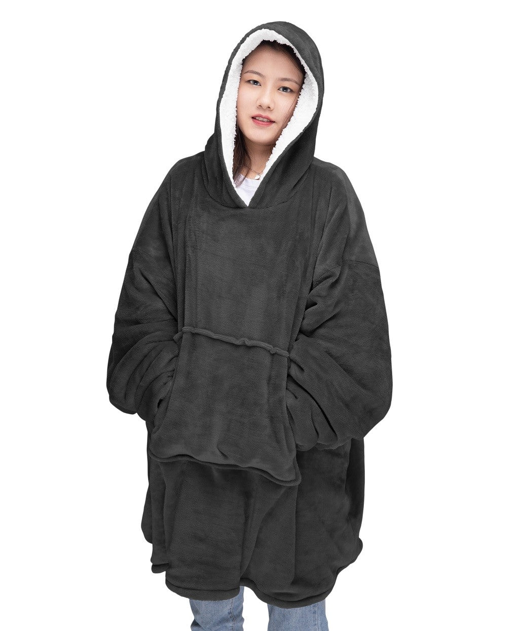 Unisex Teddy Fleece Sherpa Oversized Wearable Blanket Hoodie Fluffy