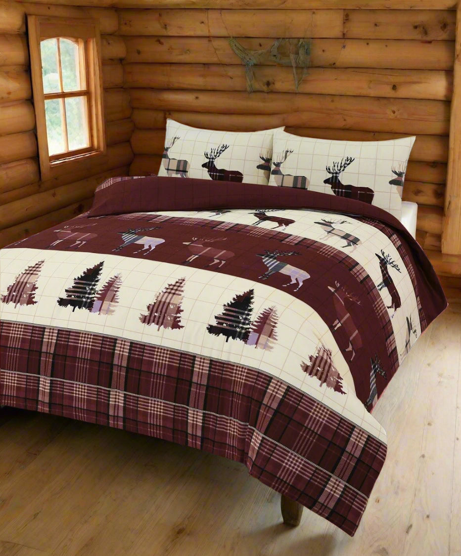 Flannelette 100% Cotton Stag Duvet Cover Set 3 Colours