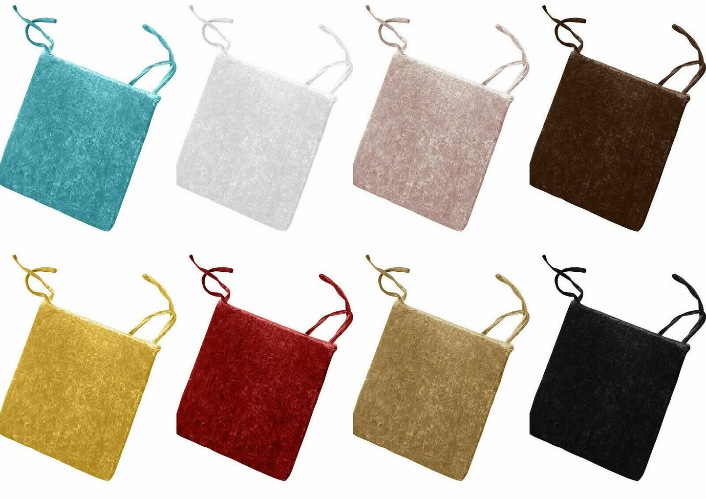 Crushed Velvet Foam Filled Seat Pad Chair Cushions With Ties