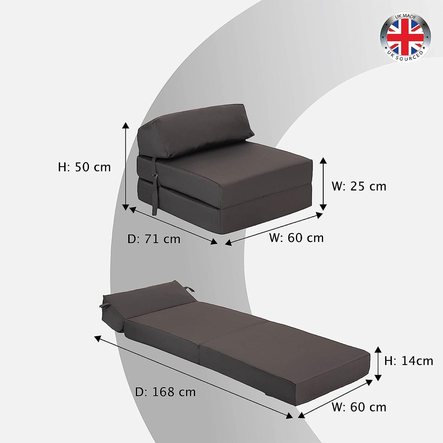 Indoor/Outdoor Fold Out Z Bed Chair | Lightweight Sofa Bed Futon with Soft Water-Resistant Cover Dark Grey