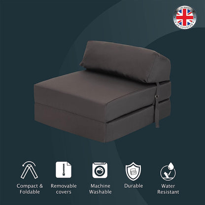 Indoor/Outdoor Fold Out Z Bed Chair | Lightweight Sofa Bed Futon with Soft Water-Resistant Cover Dark Grey