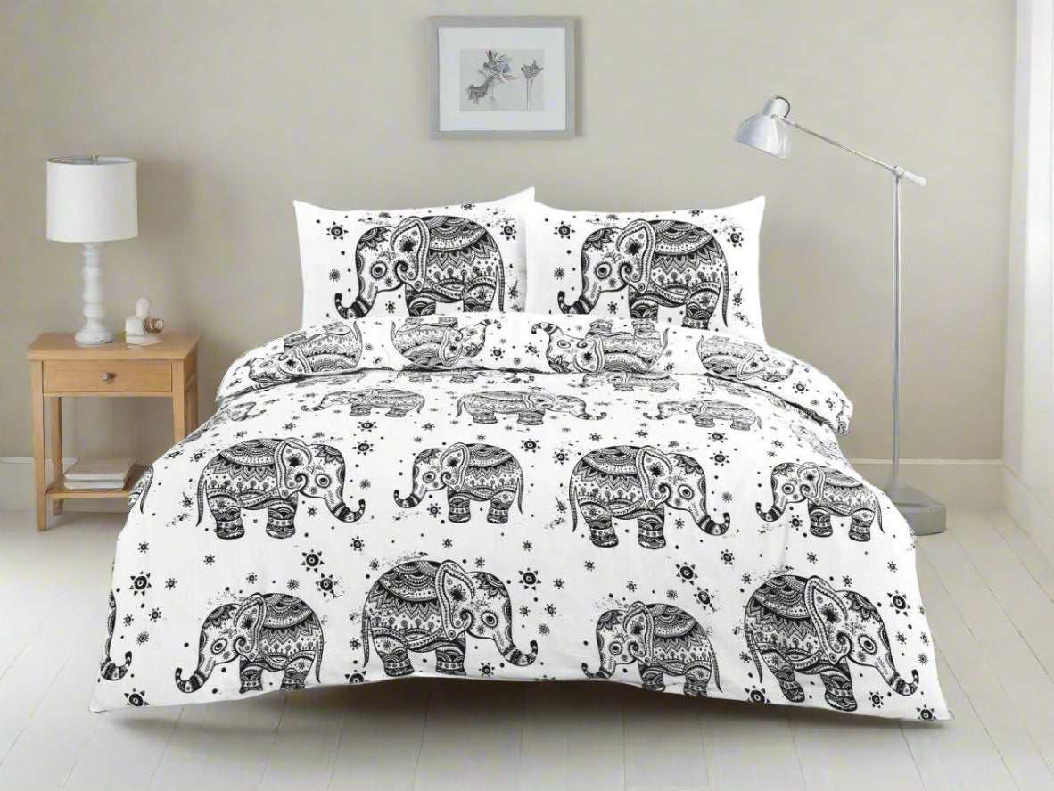 Black & White Elephant Printed Duvet Set