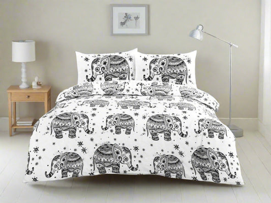 Black & White Elephant Printed Duvet Set