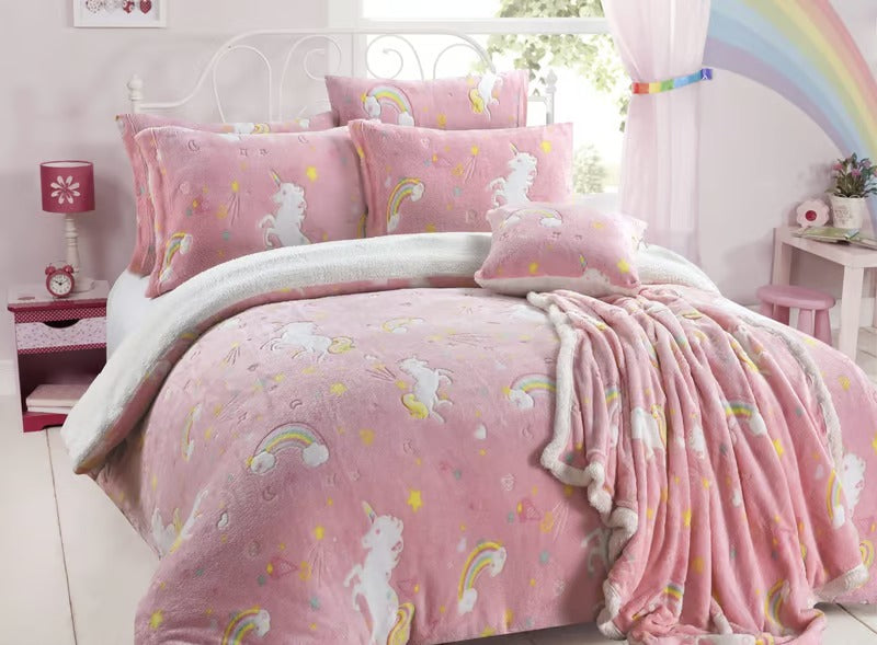 Glow In The Dark Unicorn Rainbow Teddy Duvet Set