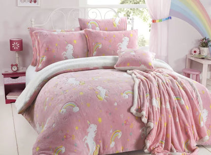 Glow In The Dark Unicorn Rainbow Teddy Duvet Set