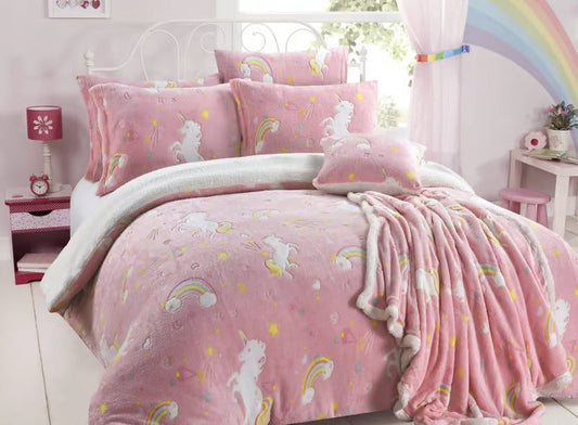Glow In The Dark Unicorn Rainbow Teddy Duvet Set