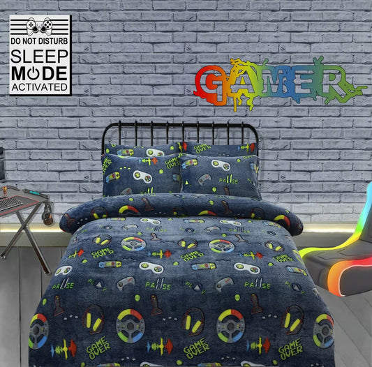 Gamer Glow In The Dark Teddy Duvet Set