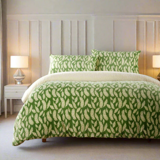 Green Leaf Floral Teddy Duvet Set