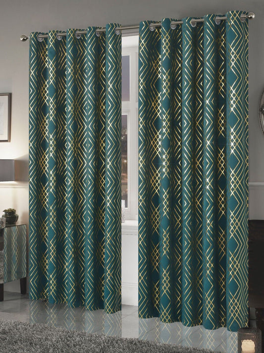 Geometric Blackout Eyelet Curtains