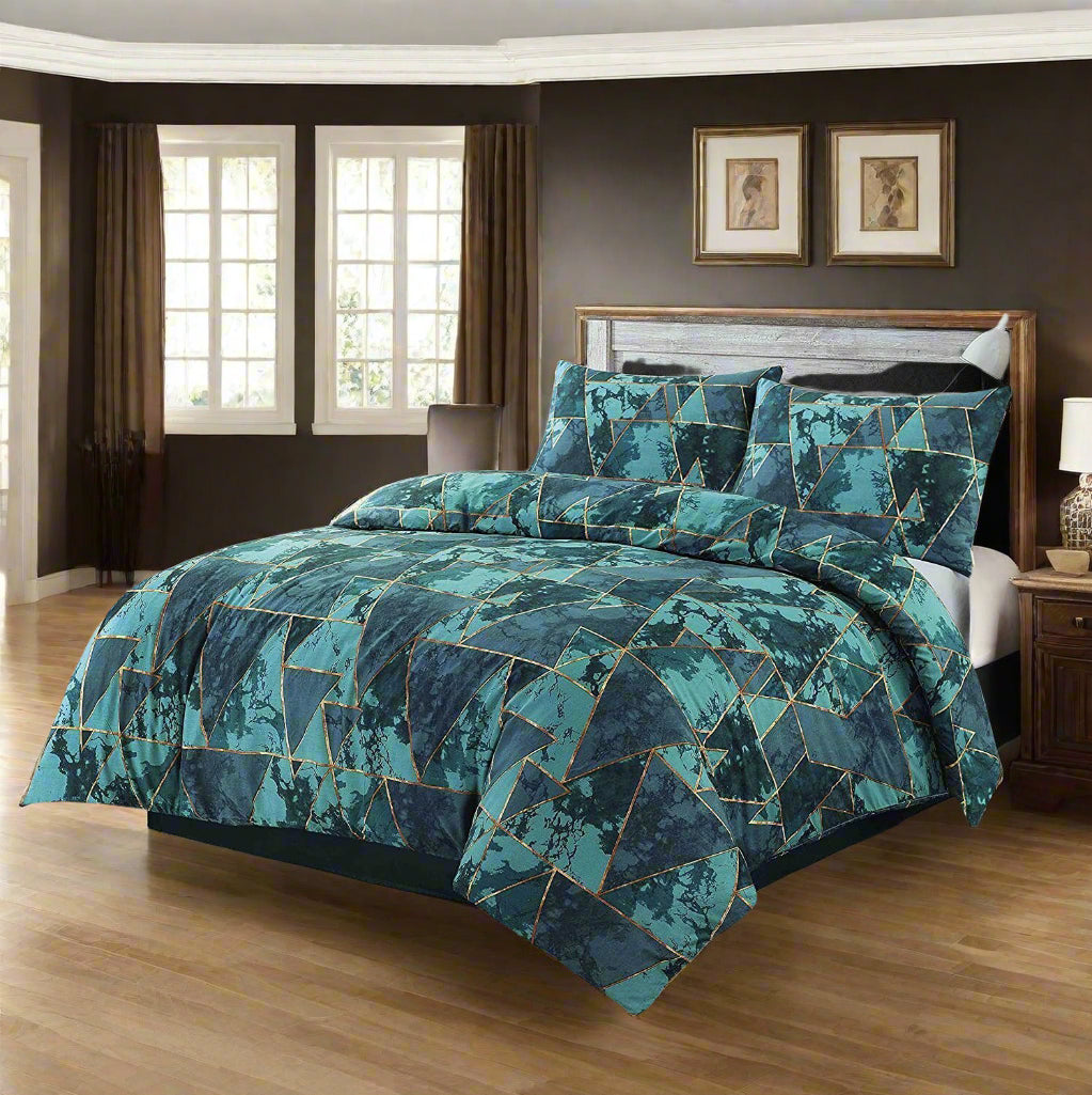 Marble Effect Geometric Gold Triangle Lines Duvet Set