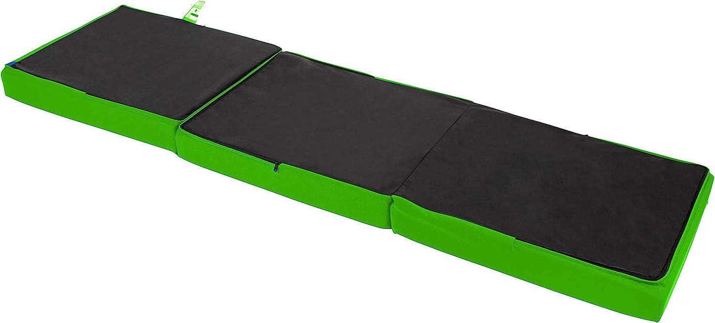 Green Ultimate Z-Bed Cube: Foldable Mattress for Adults and Kids - Sleepover Chair Bed, Single Futon Ready Bed, Floor Mattress for Living Room - Lightweight, Comfy, and Easily Foldable Bed