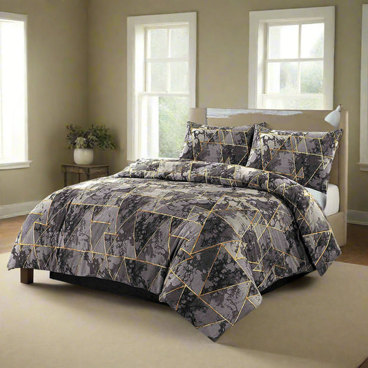 Marble Effect Geometric Gold Triangle Lines Duvet Set
