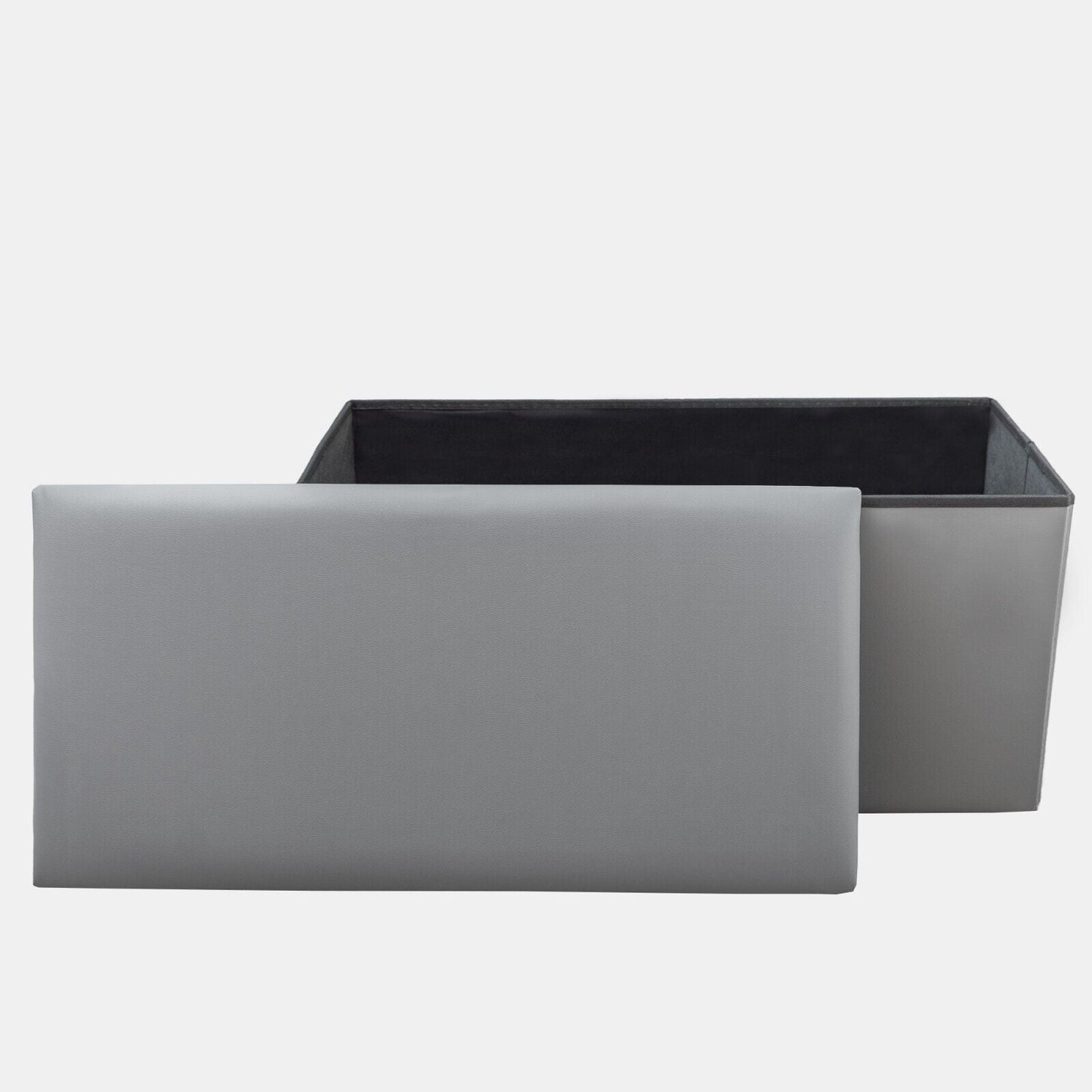 Grey Foldable Storage Faux Leather Ottoman