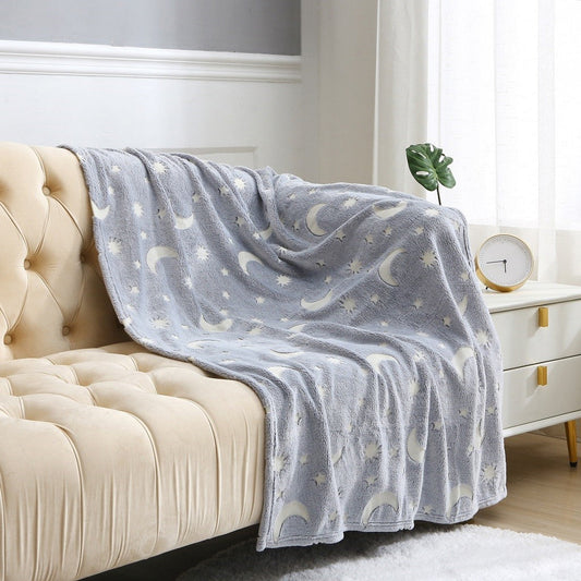 Glow In The Dark Kids Moon & Stars Blanket Grey