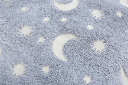 Glow In The Dark Kids Moon & Stars Blanket Grey