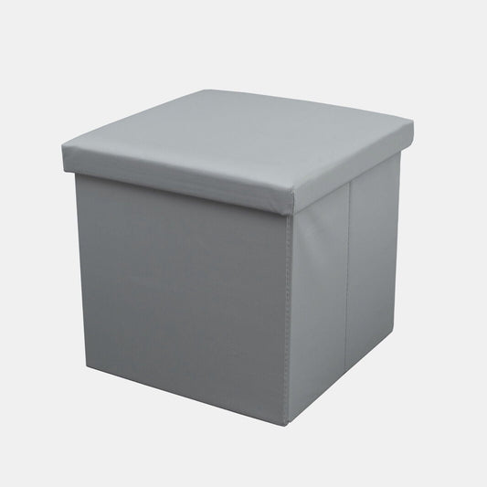Foldable Storage Cube Faux Leather Grey Small