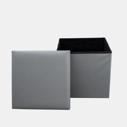 Foldable Storage Cube Faux Leather Grey Small