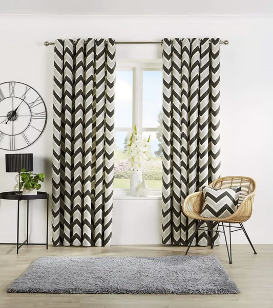 Grey Chevron Eyelet Curtains
