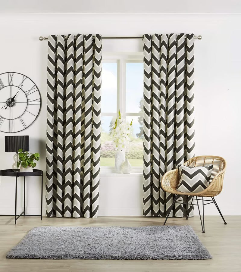Grey Chevron Eyelet Curtains