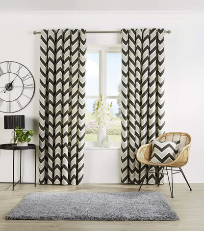 Grey Chevron Eyelet Curtains