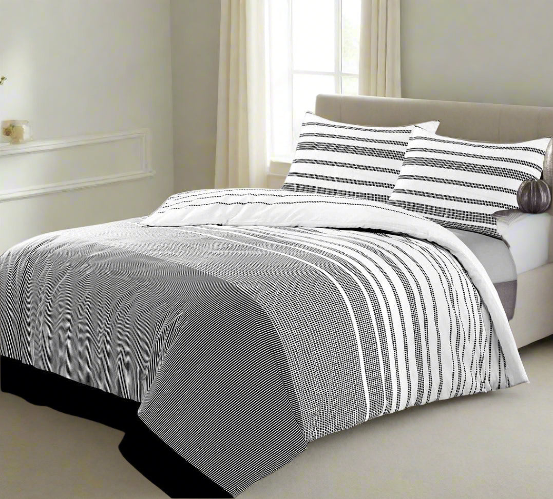 Grey White Lined Duvet Set