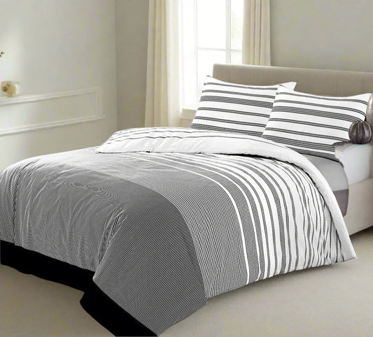 Grey White Lined Duvet Set