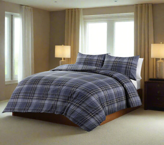 Indigo Check Printed Duvet Set 4 Sizes