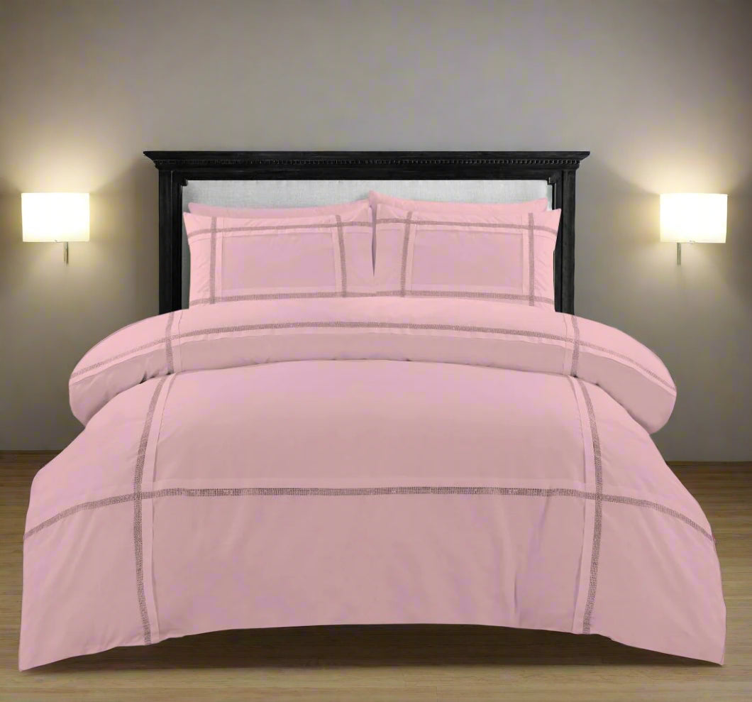 Lace Luxury Diamante Quilt Cover Duvet Set 2 Colours