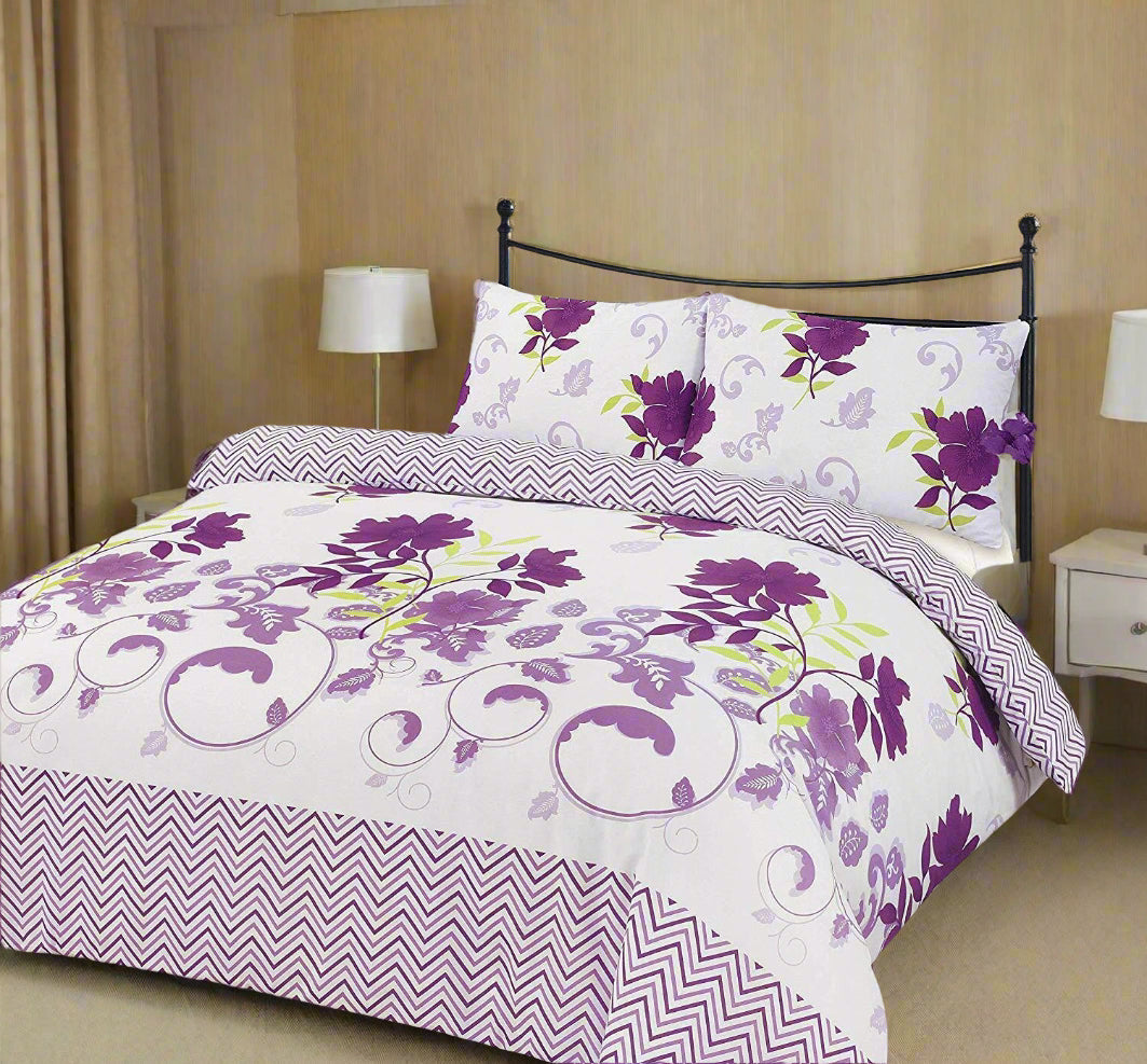 Floral Geometric Reversible Printed Duvet Set 4 Colours