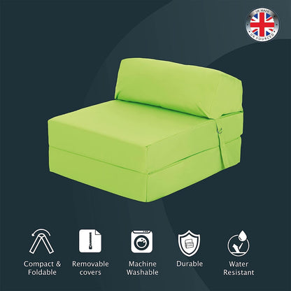 Indoor/Outdoor Fold Out Z Bed Chair | Lightweight Sofa Bed Futon with Soft Water-Resistant Cover Lime