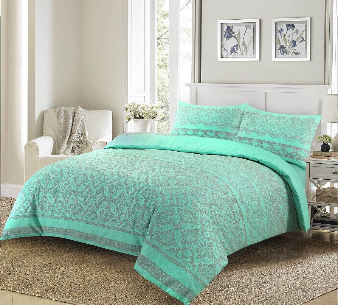 Printed Reversible Floral Patterned Duvet Cover Set 3 Colours