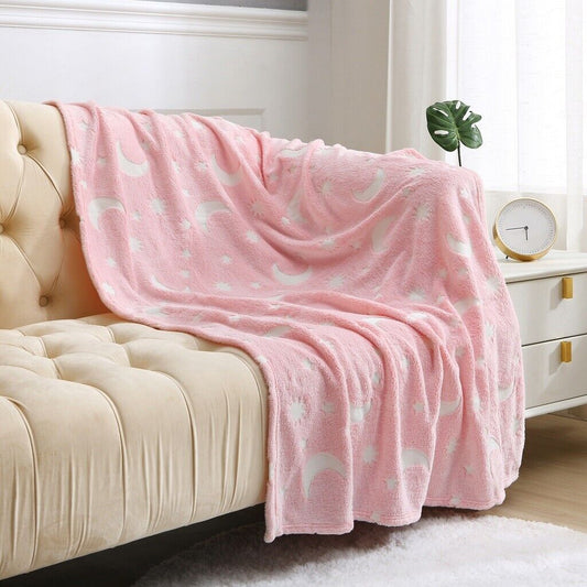 Glow In The Dark Moon & Stars Blanket Pink
