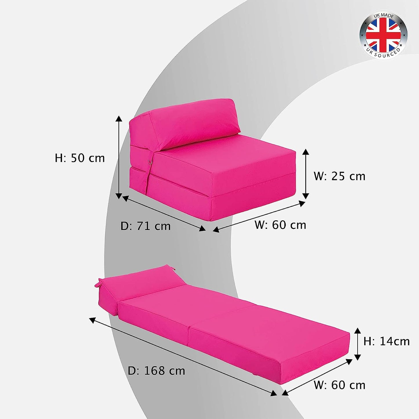 Indoor/Outdoor Fold Out Z Bed Chair | Lightweight Sofa Bed Futon with Soft Water-Resistant Cover Pink