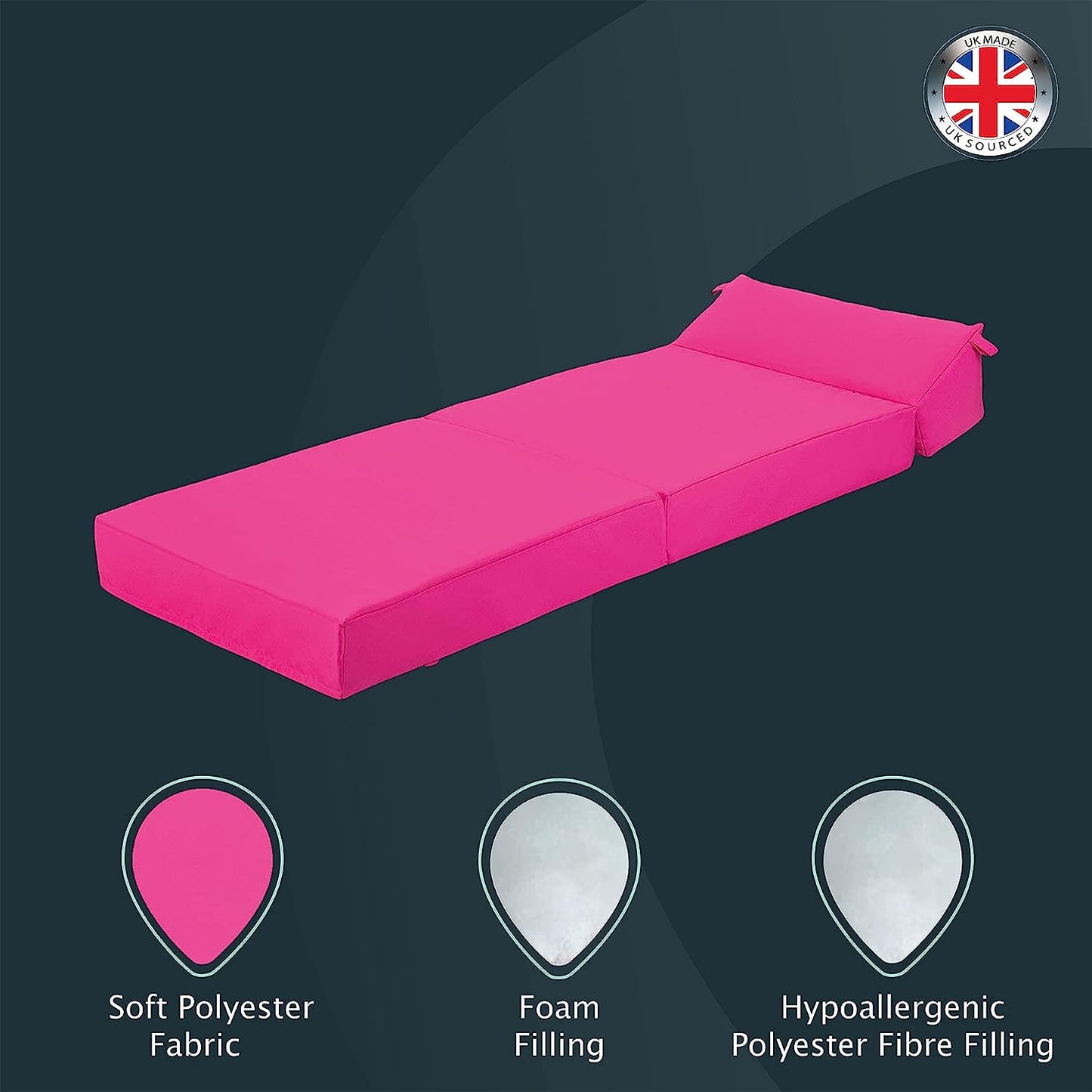 Indoor/Outdoor Fold Out Z Bed Chair | Lightweight Sofa Bed Futon with Soft Water-Resistant Cover Pink