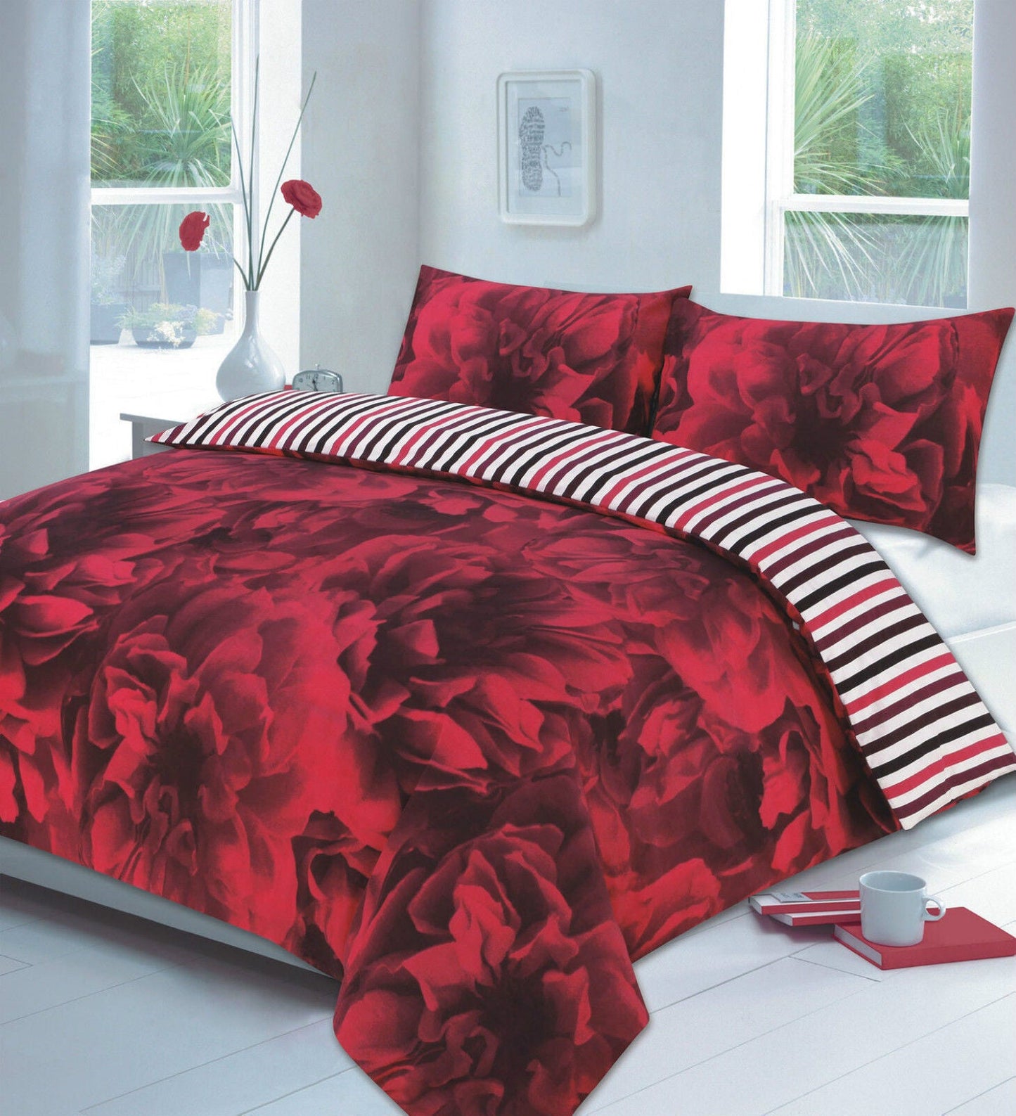 Rose Floral Lined Duvet Set 4 Colours
